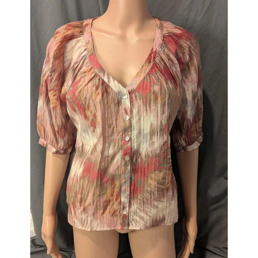 Anthem The Label Blouse Woman's Small Textured V Neck Button Up